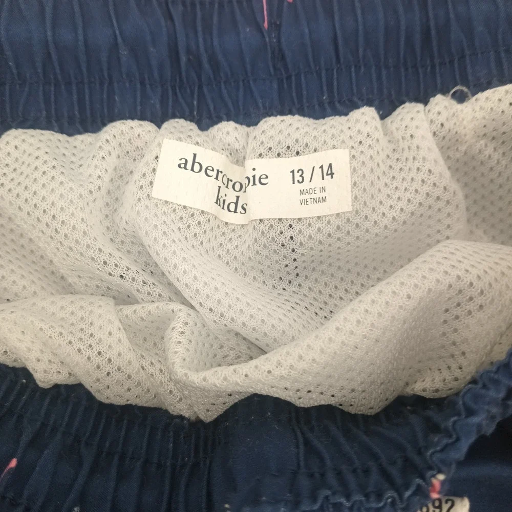 Abercrombie Kids Navy Pink Flamingo Swim Trunks Shorts Boys Sz 13/14 Mesh Lined